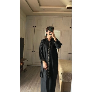 2 Piece Women’s Stitched Arabic Linen Plain Black