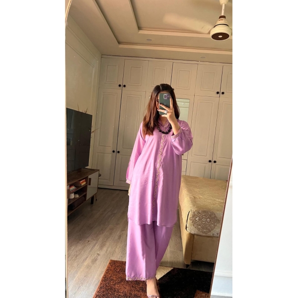 2 Piece Women’s Stitched Arabic Linen Plain Purple