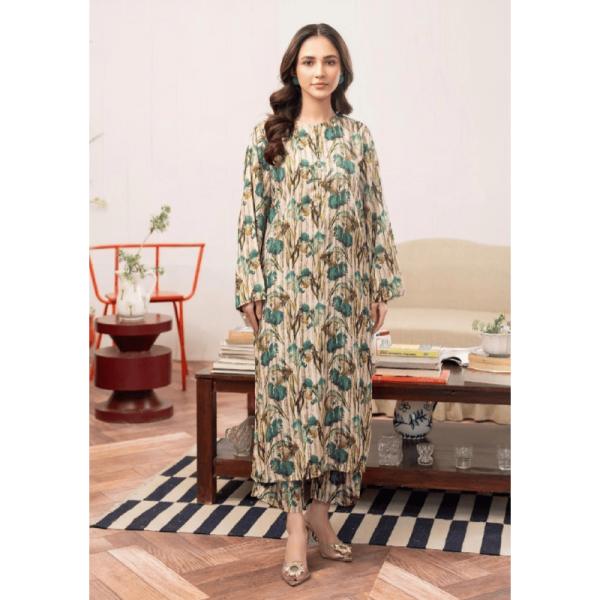 2 Pcs Linen Printed Suit zb-14