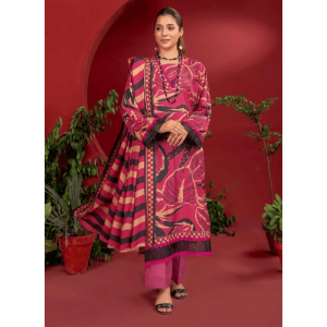 3 Pcs Unstitched Linen Embroidered Suit zb-62