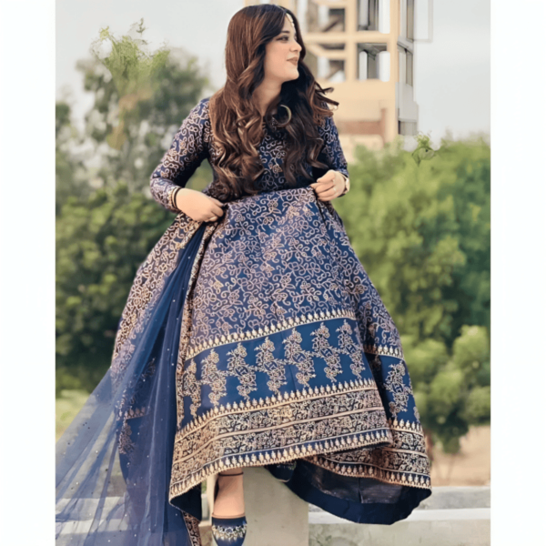 3 Pcs Stitched Katan Silk Printed Maxi Suit